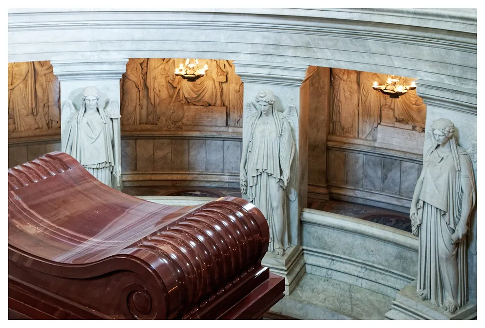 Napoleon's red quartzite sarcophagus under the Dôme des Invalides