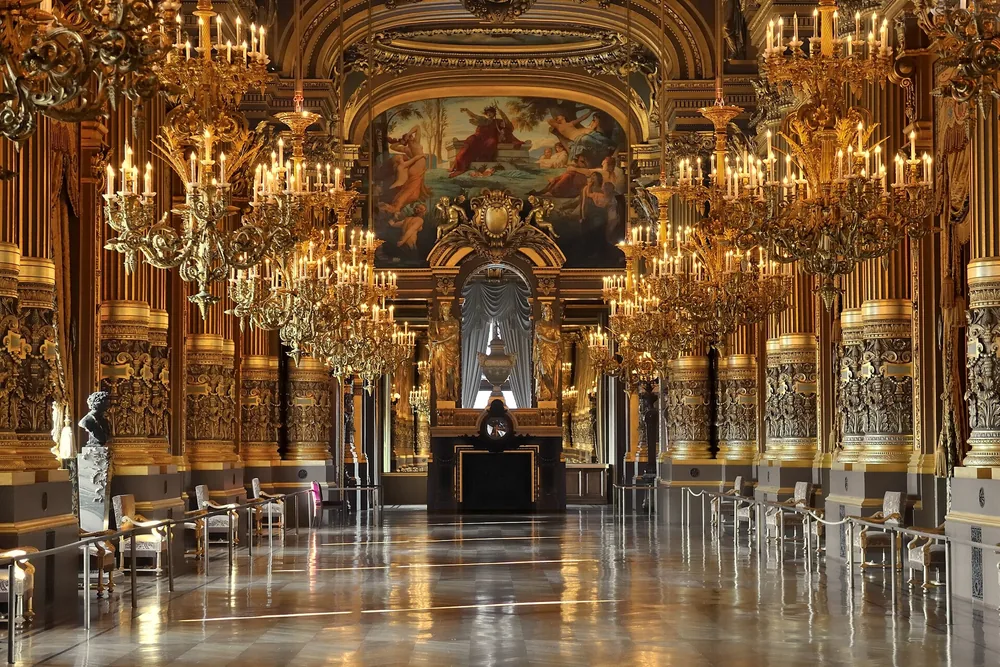 The gilded Grand Foyer of the Palais Garnier
