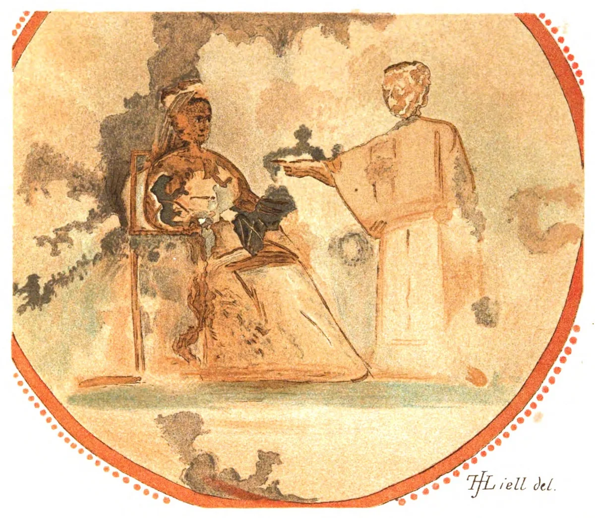 An early reproduction of the Priscilla catacomb fresco: a seated mother and child beside a standing figure pointing