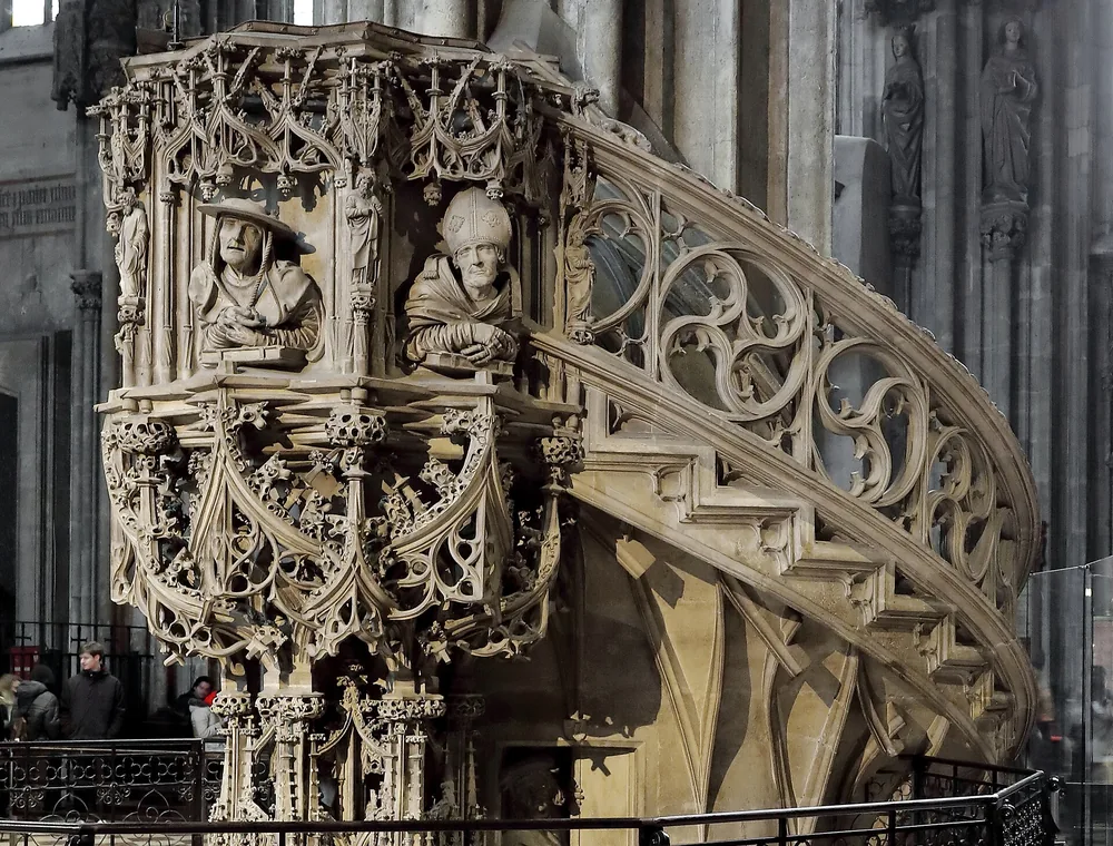 The late-Gothic stone pulpit of St. Stephen's Cathedral