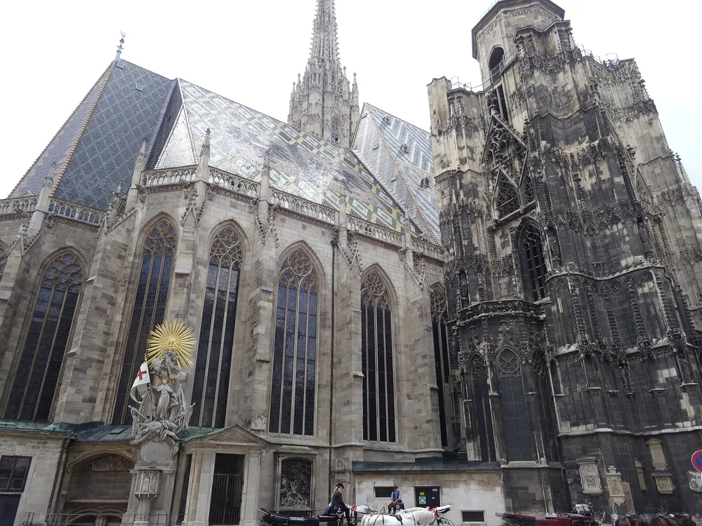 The zigzag glazed-tile roof of St. Stephen's Cathedral