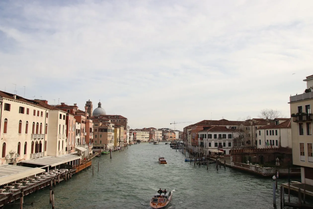 Grand Canal facade of the Gallerie dell'Accademia, Venice, with gondolas passing in front